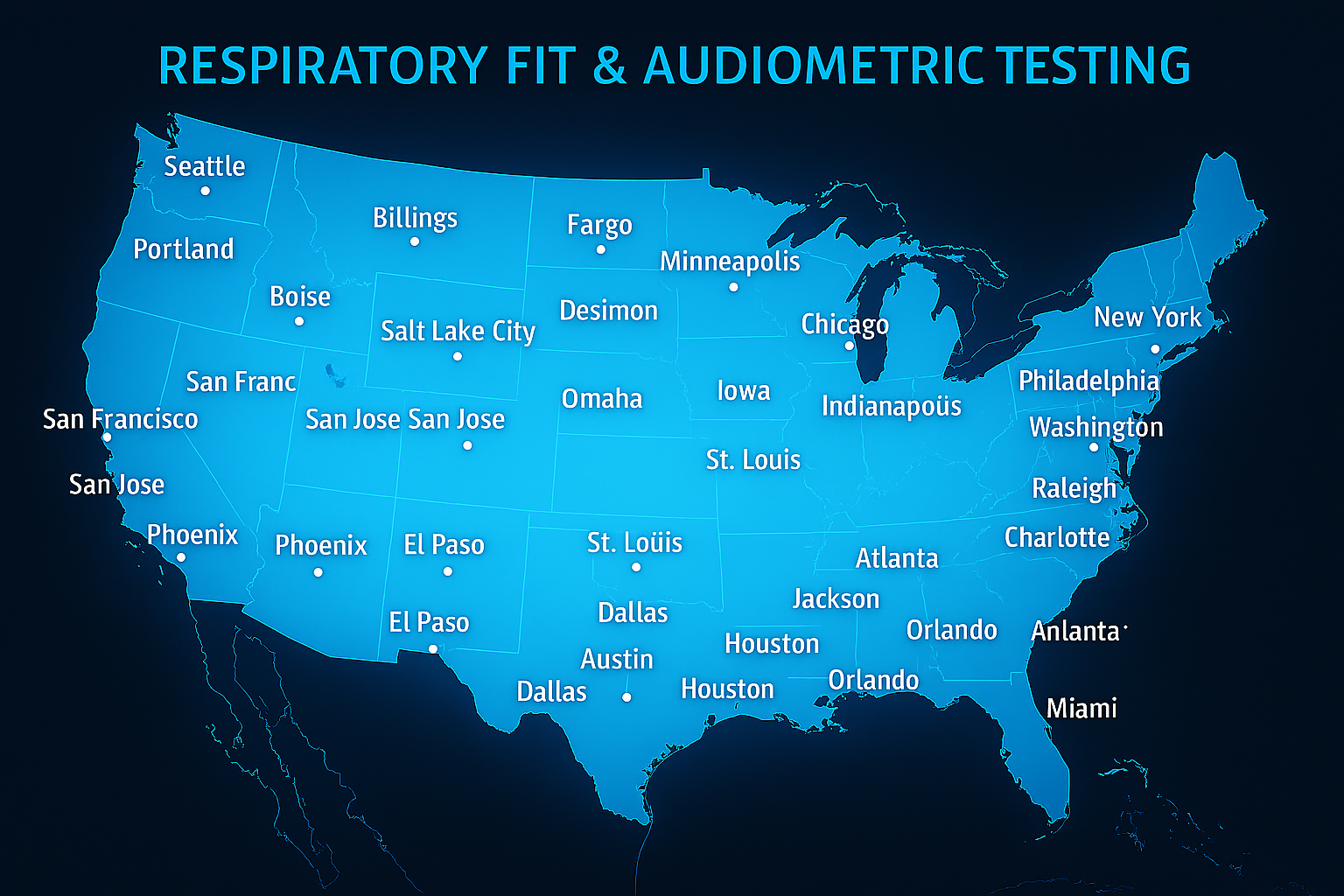 Nationwide service coverage map for respiratory fit and audiometric testing